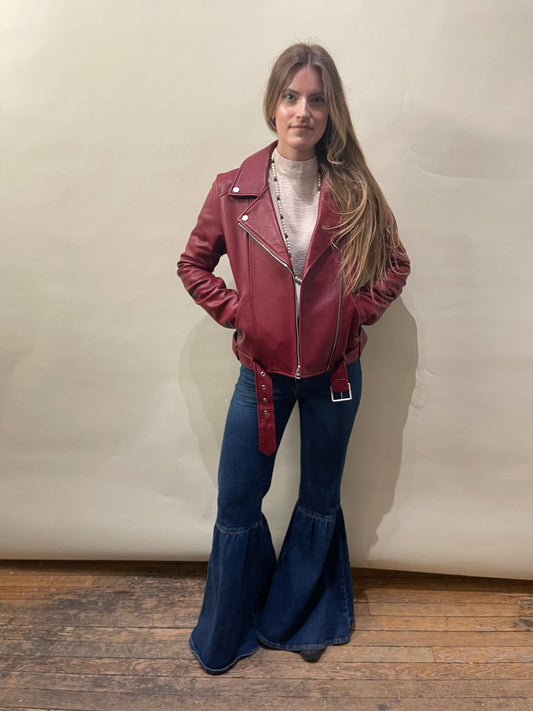 7 For All Mankind Red Leather Moto Jacket Medium - M