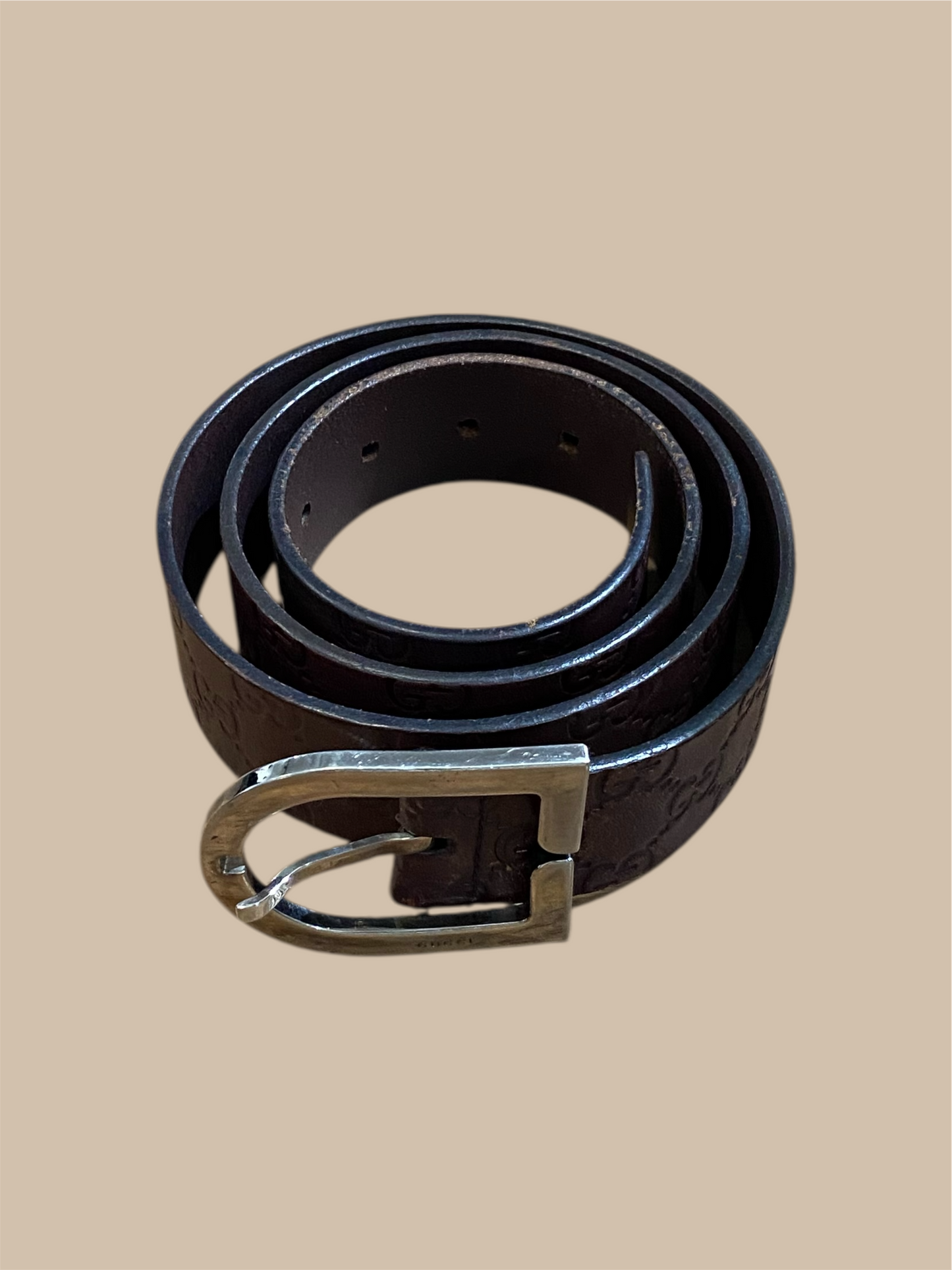 Gucci Dark Brown Leather Monogram Belt 36