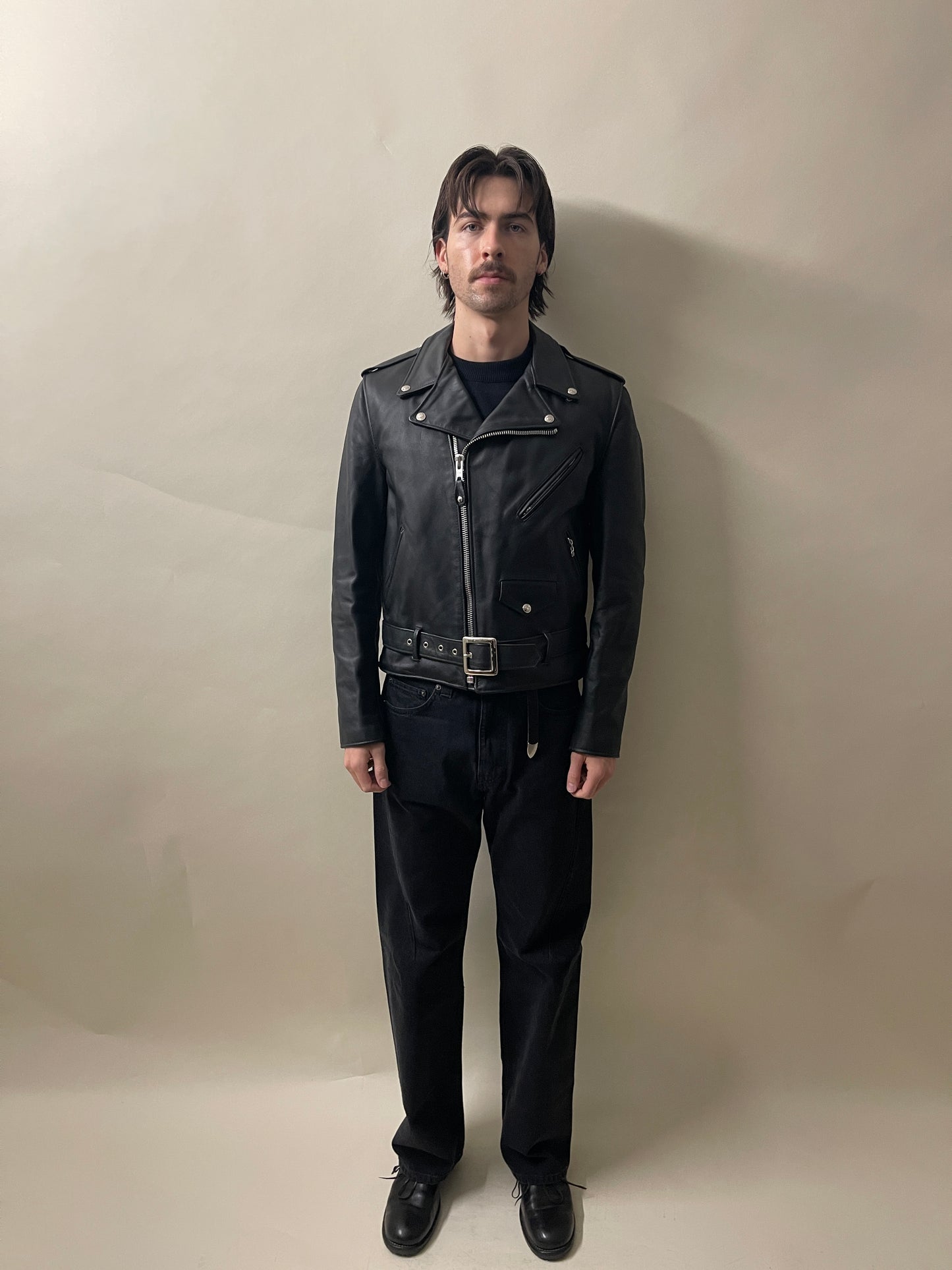 Schott NYC Black Heavy Cowhide Perfecto Jacket 40