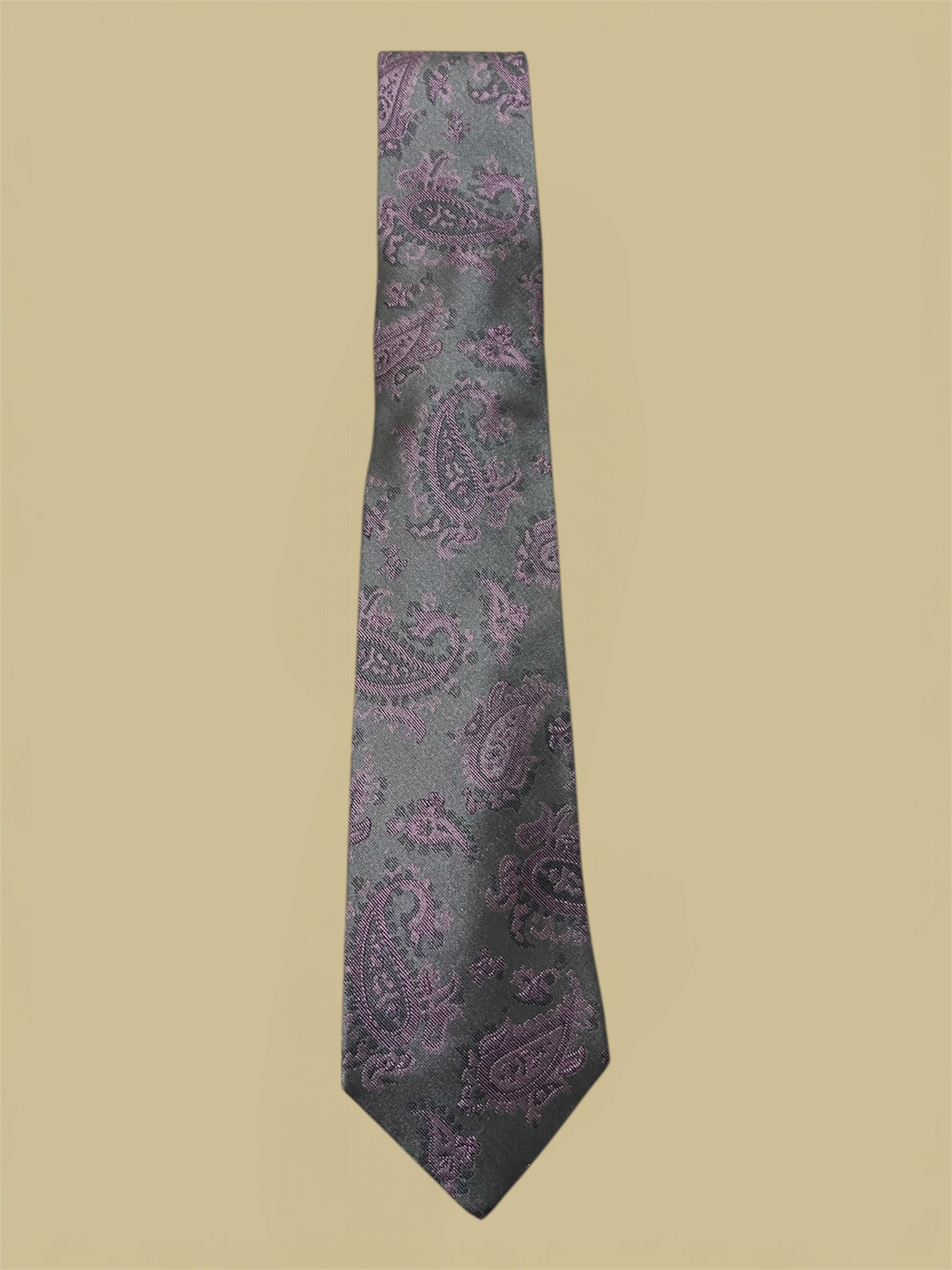 Ecco L'Italia Grey & Purple Paisley Silk Tie