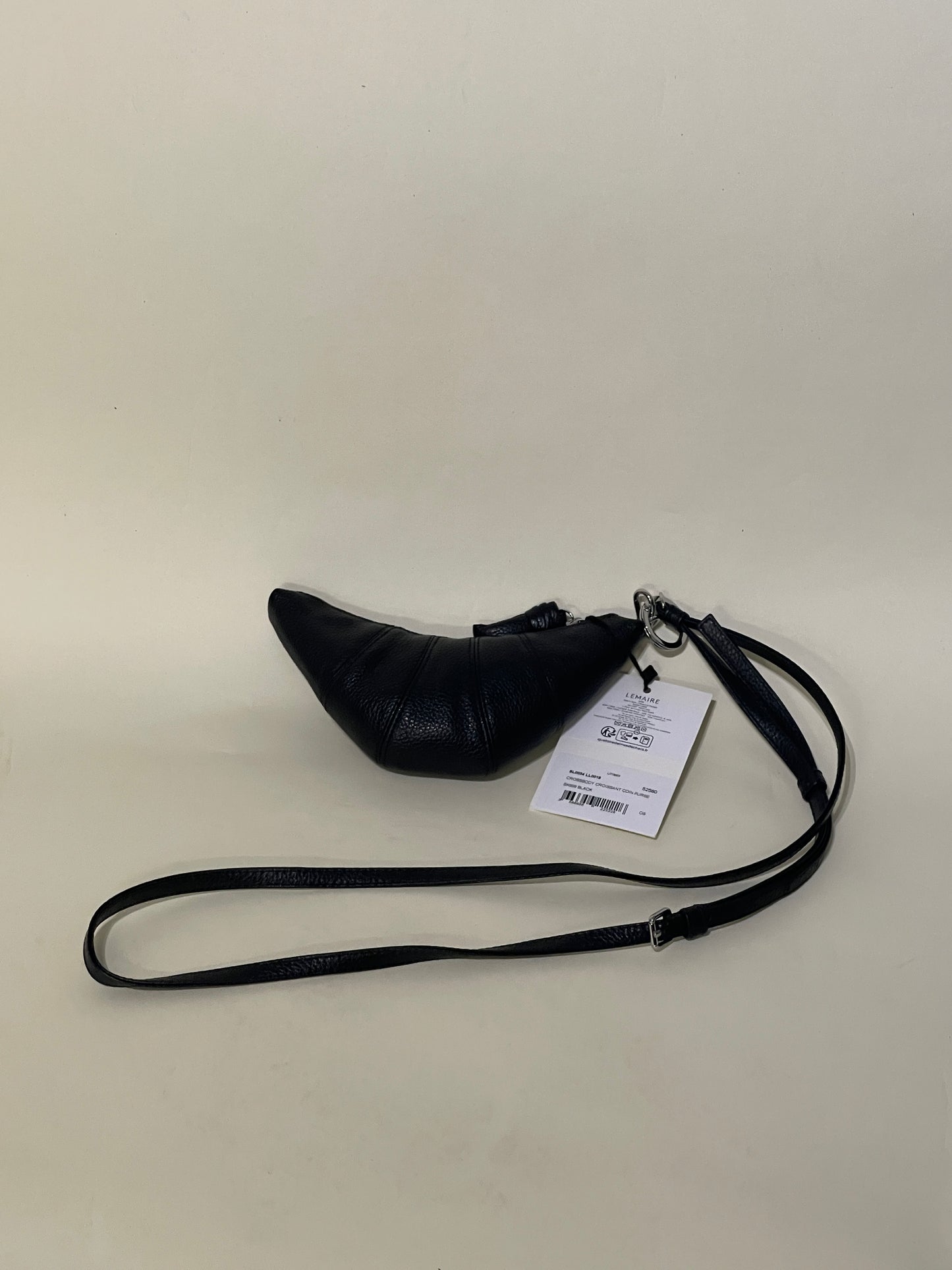 Lemaire Black Grained Leather Croissant Coin Bag