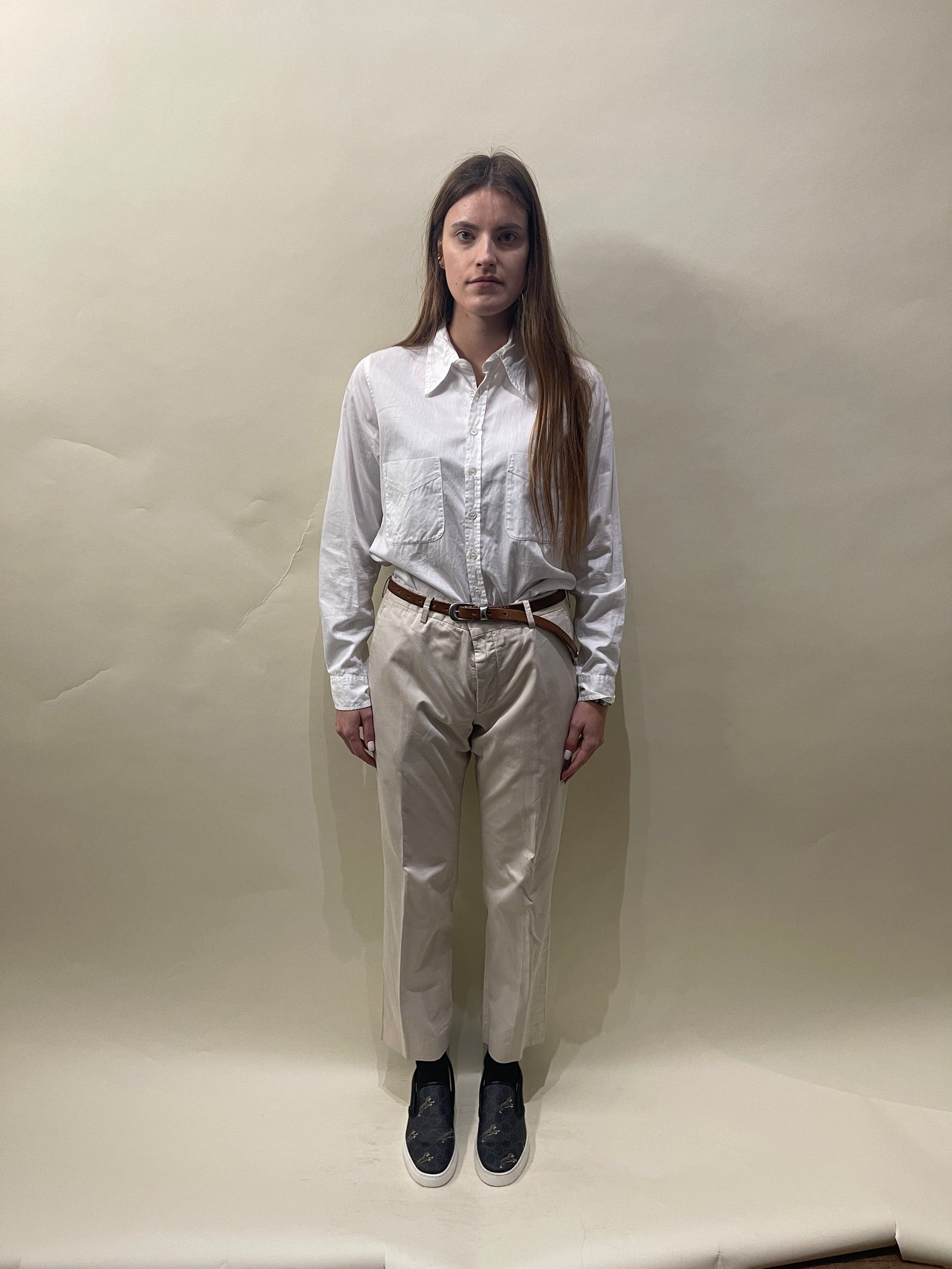 Prada Light Beige Straight Fit Lightweight Chino Pants 34