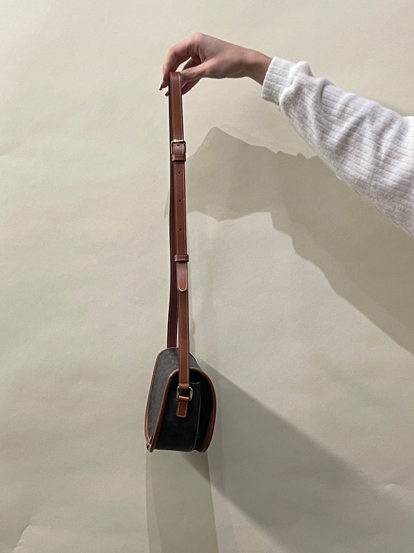 Celine Light & Dark Brown Triomphe Coated Canvas Folco Crossbody Bag