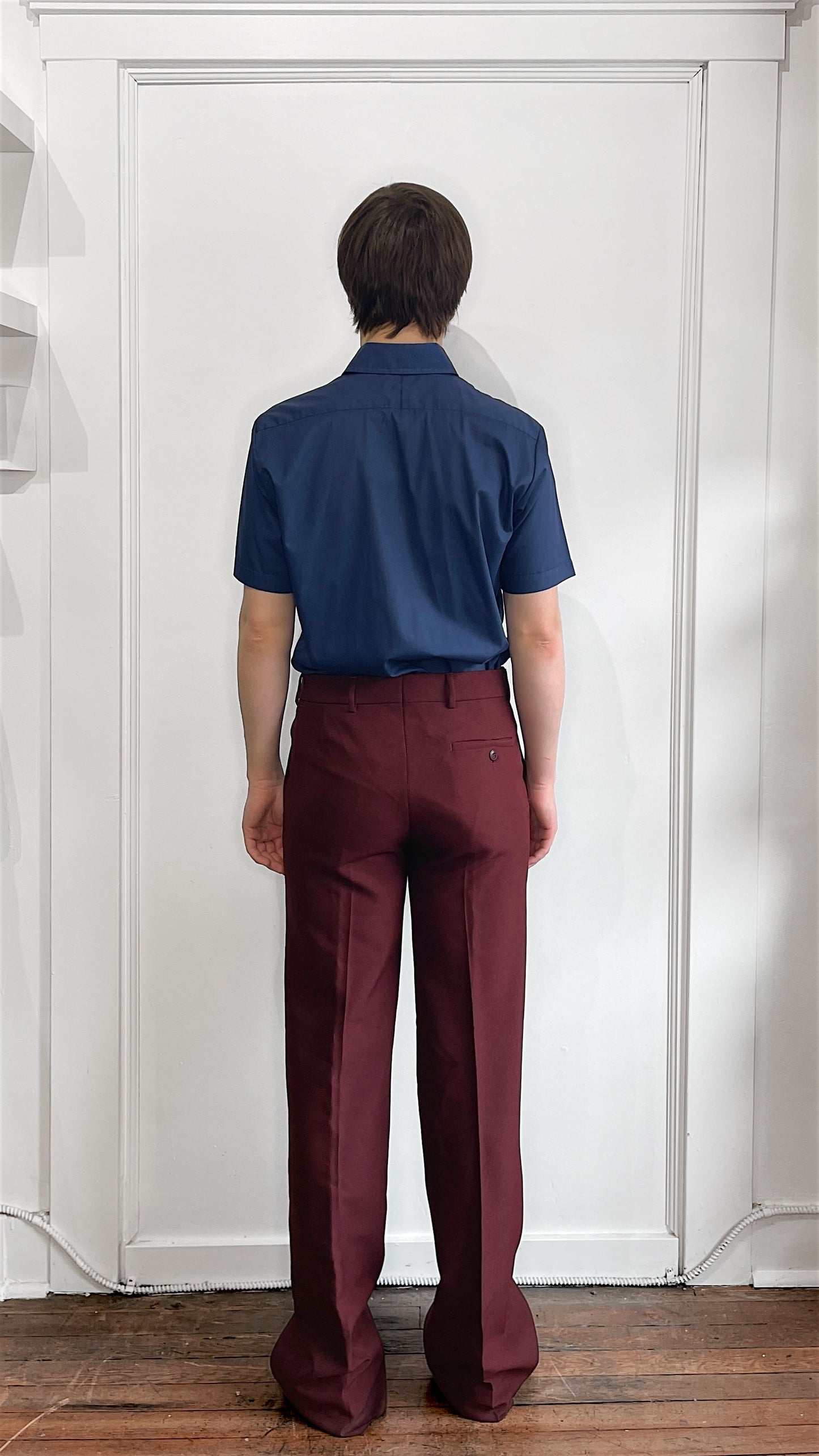 Miu Miu Maroon Polyester Creased Flared Trousers 32