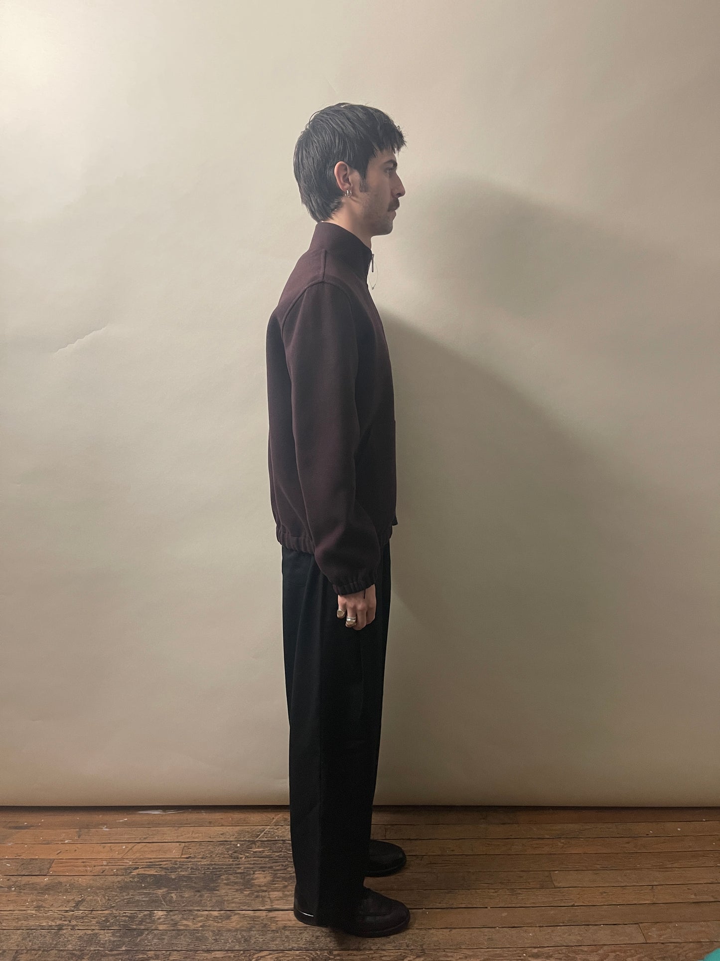 Eleventy Maroon Wool Twill Unlined Bomber Jacket 40