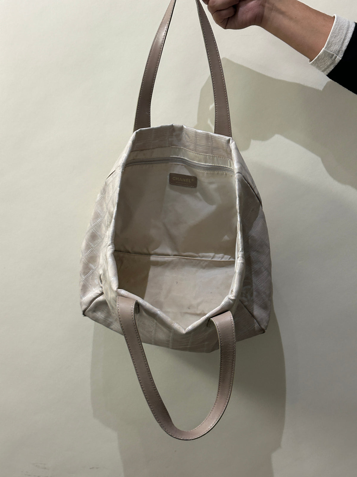 Chanel Beige Nylon & Leather New Travel Line Tote Bag