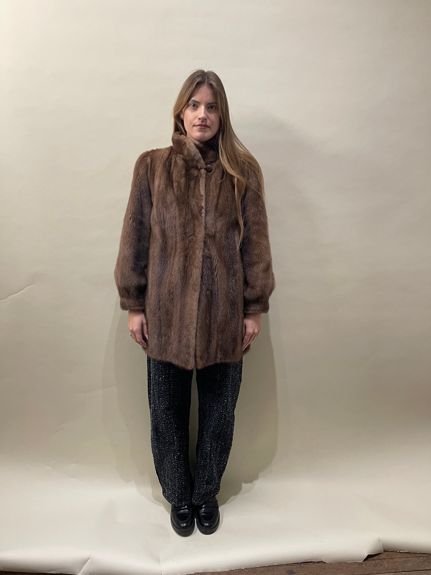 Saga Mink Caramel Mink Fur Stand Collar Jacket Medium - M