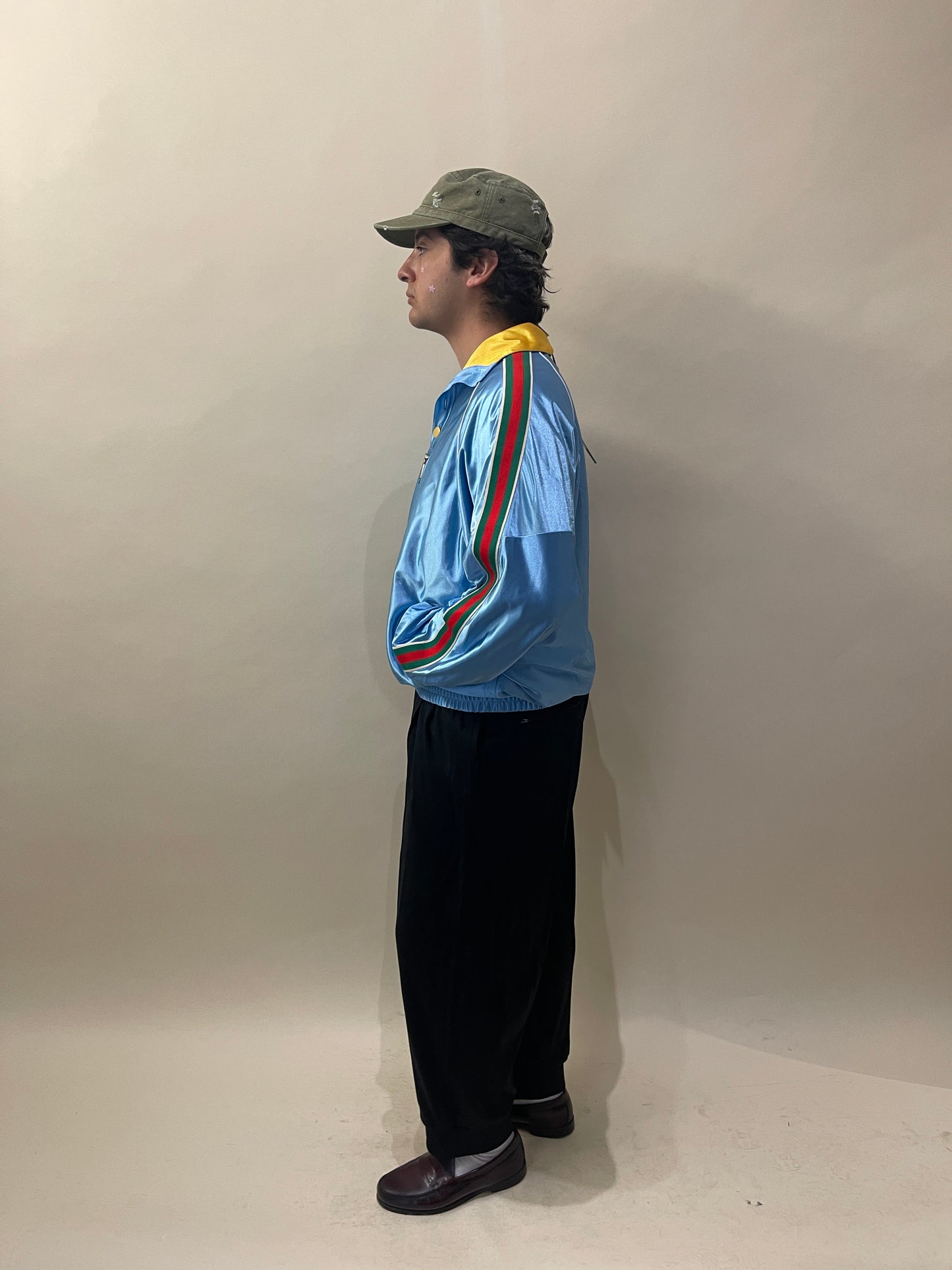 Gucci Baby Blue Satin Raglan Popover Jacket Medium - M