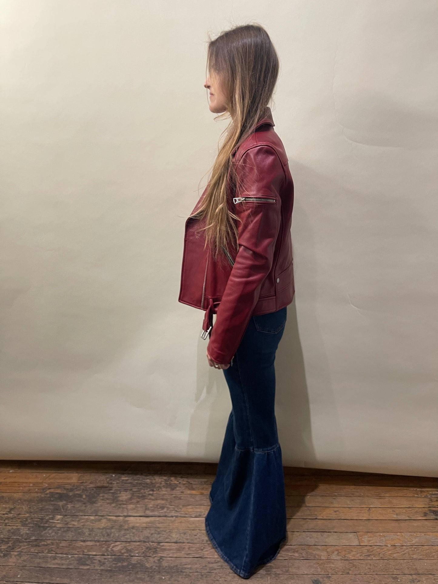 7 For All Mankind Red Leather Moto Jacket Medium - M