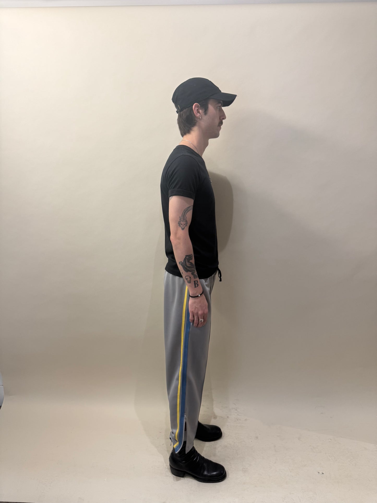 Comme Des Garcons Shirt Light Grey, Blue, & Yellow Side Stripe Track Pants Large - L