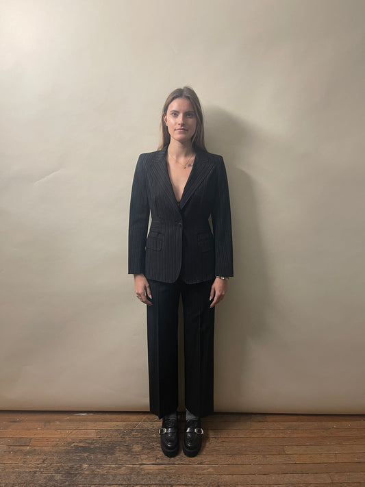 MaxMara Black & Lilac Striped Wool Blend Suit 8