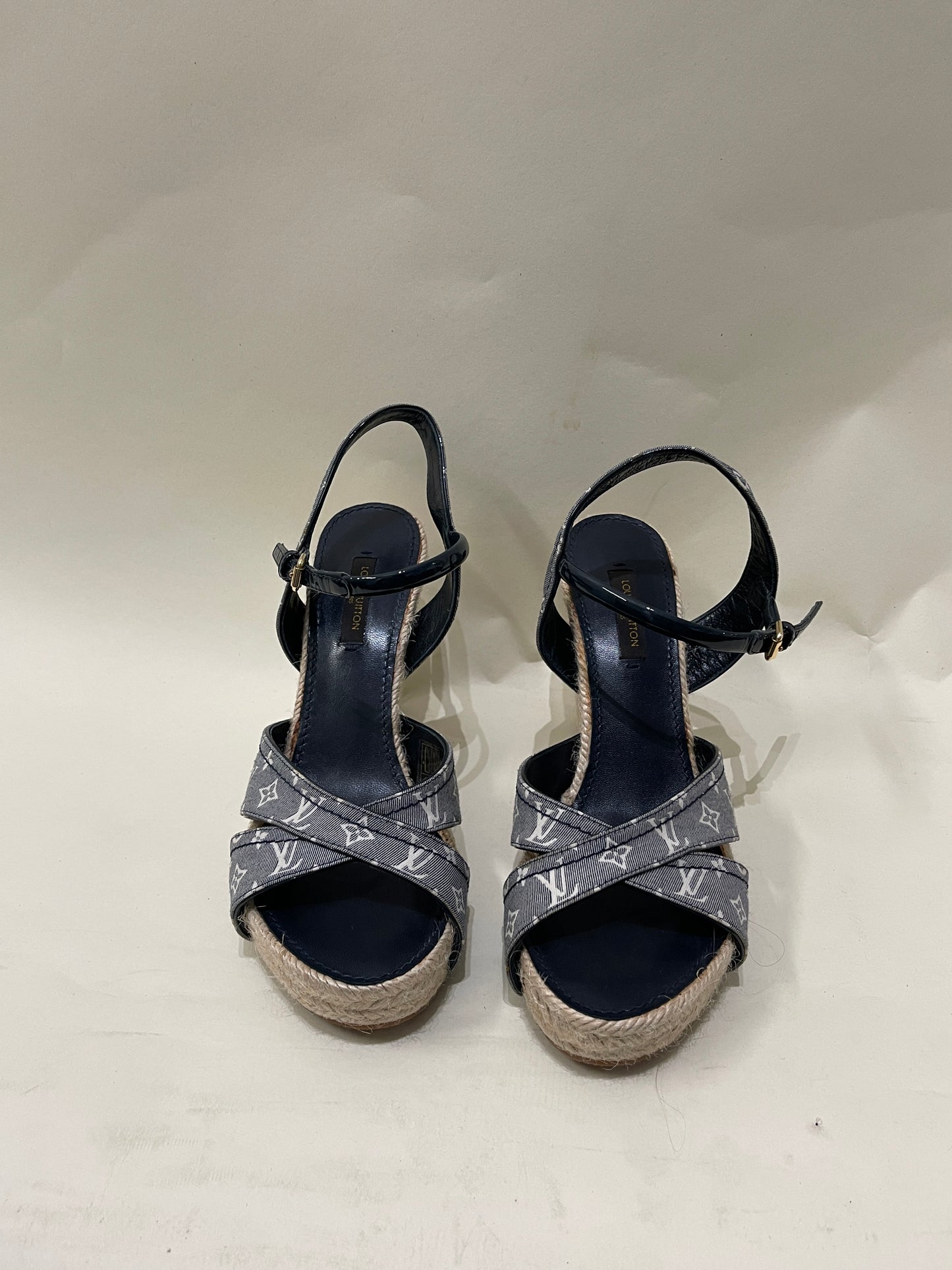 Louis Vuitton Blue Monogram Canvas Espadrille Wedge Sandal 6.5 M / 8 W