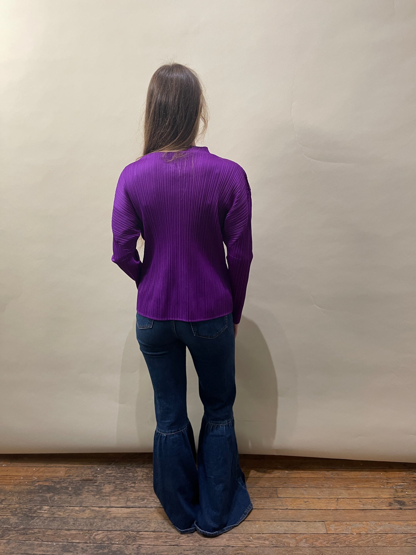Pleats Please Purple Pleated LS Mock Neck Top 3