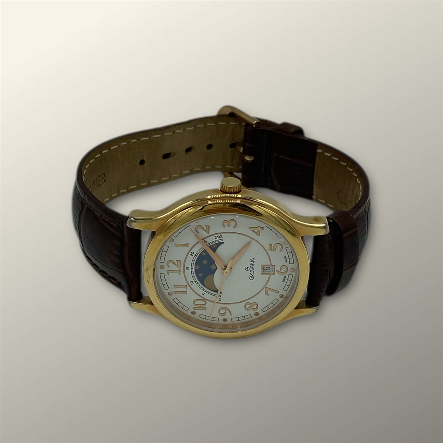 Grovana Gold & White Moon Phase Watch