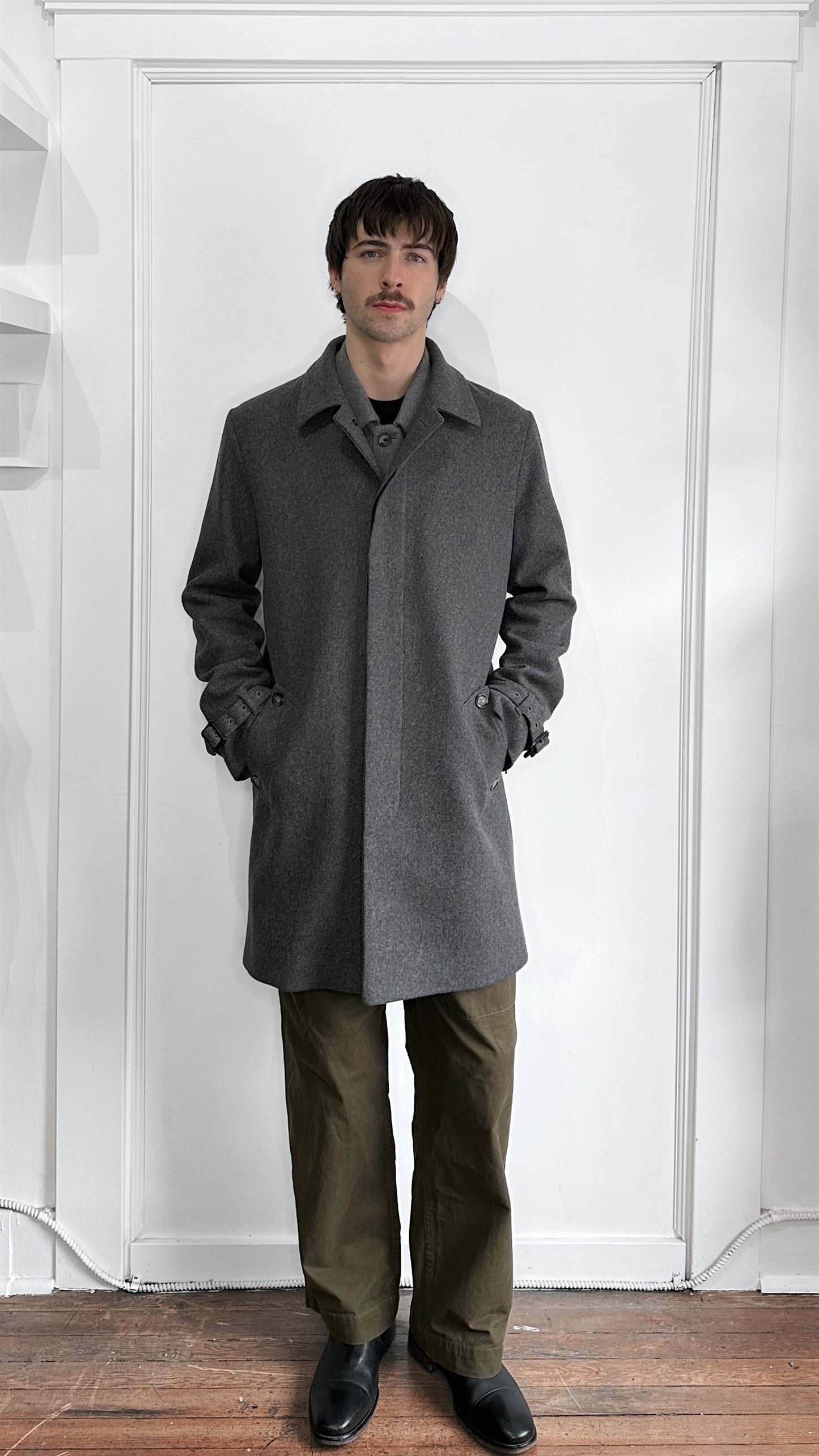 A.P.C. Dark Grey Wool Mid Length Overcoat Large