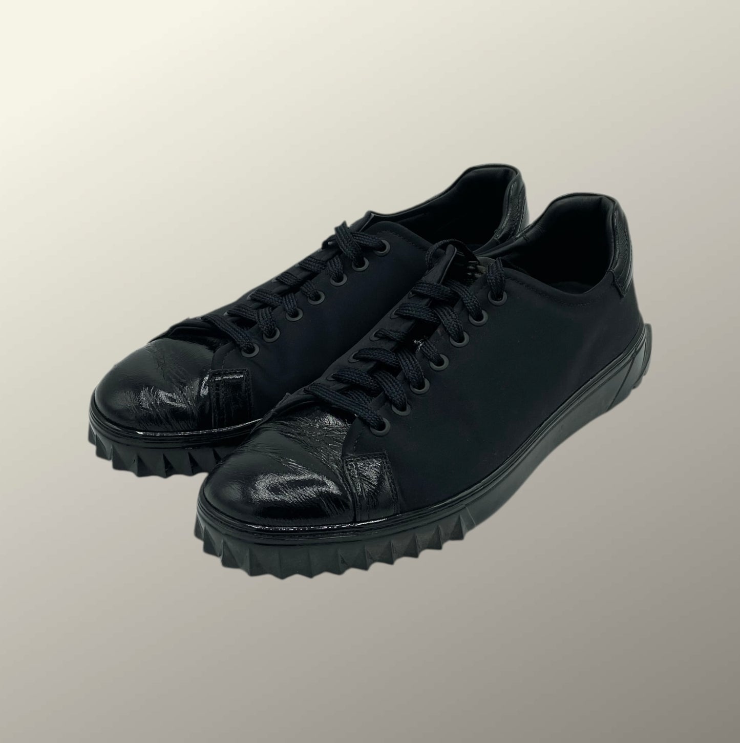 Salvatore Ferragamo Black Nylon & Patent Leather Cube Sneakers 8.5 M / 10 W