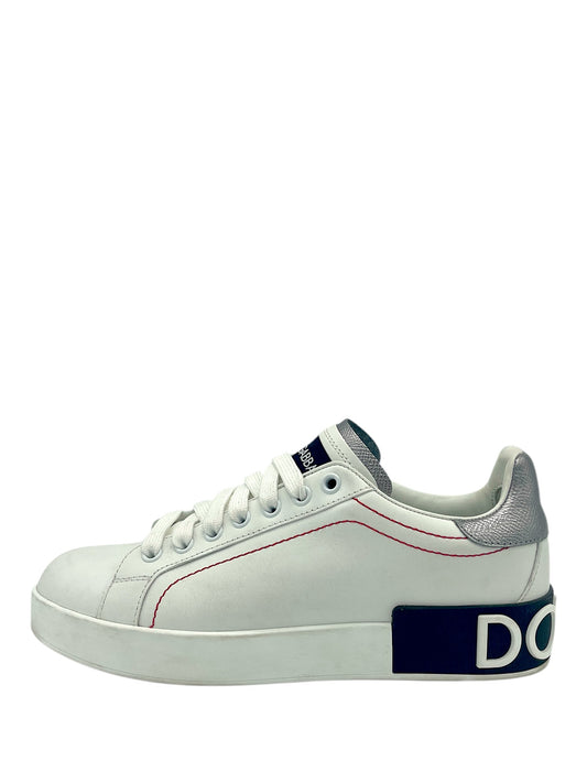 Dolce & Gabbana White & Metallic Grey Portofino Sneakers 5 M / 6.5 W