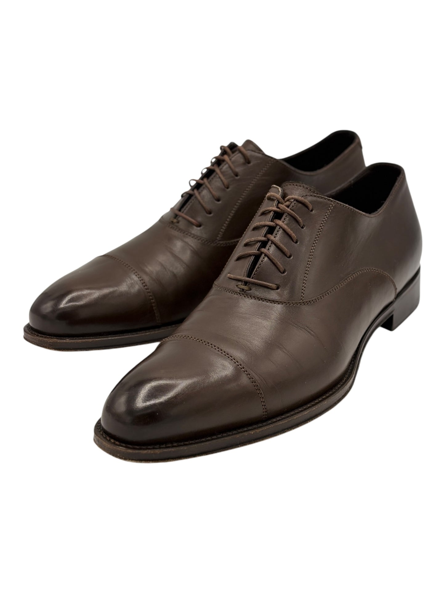 Ermenegildo Zegna Dark Brown Leather Cap Toe Oxford Dress Shoes 10 M / 11.5 W