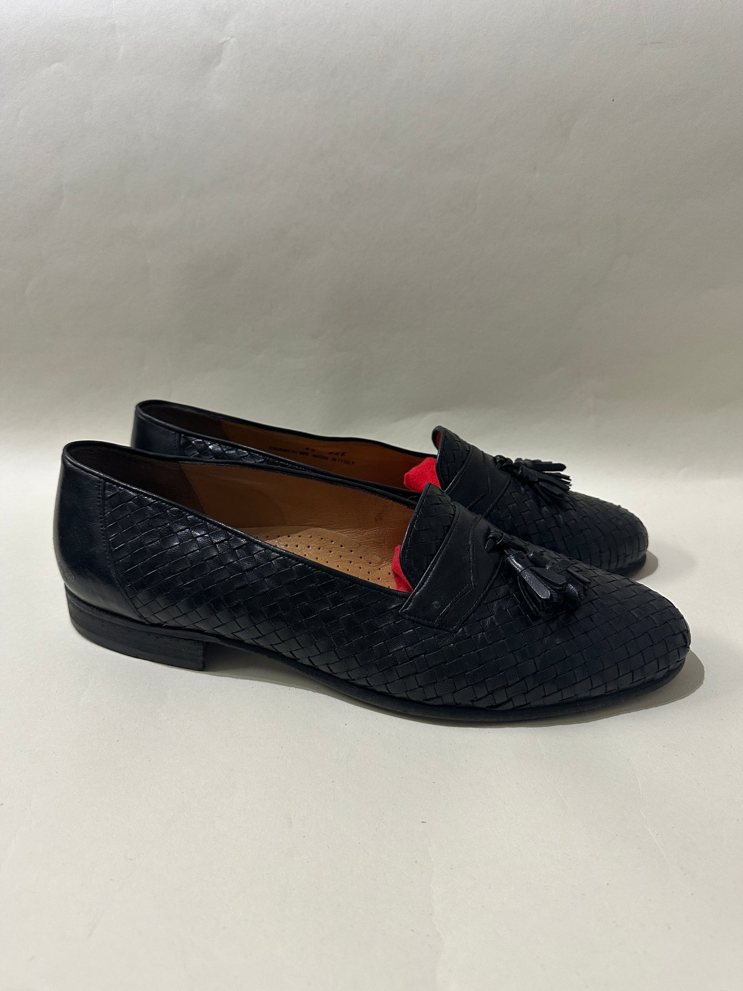 Bally Black Woven Leather Tassel Loafers 13 M / 14.5 W