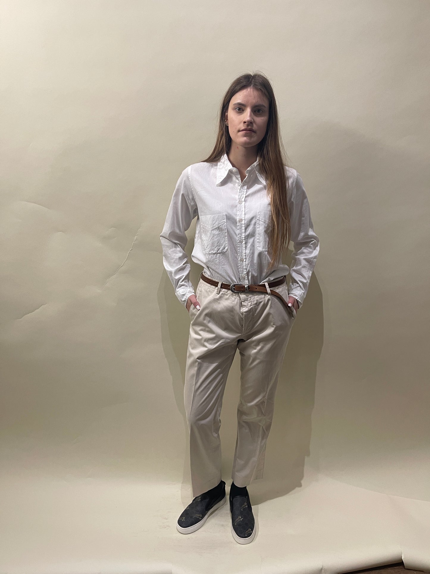 Prada Light Beige Straight Fit Lightweight Chino Pants 34