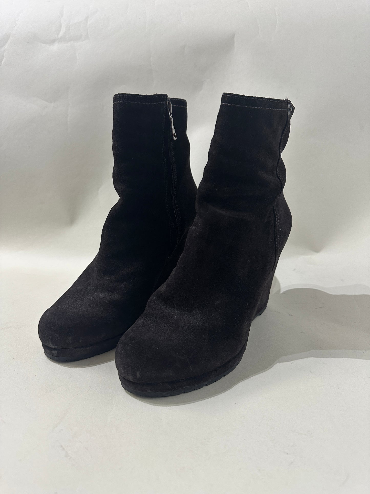 Prada Dark Brown Suede Wedge Booties 7 M / 8.5 W