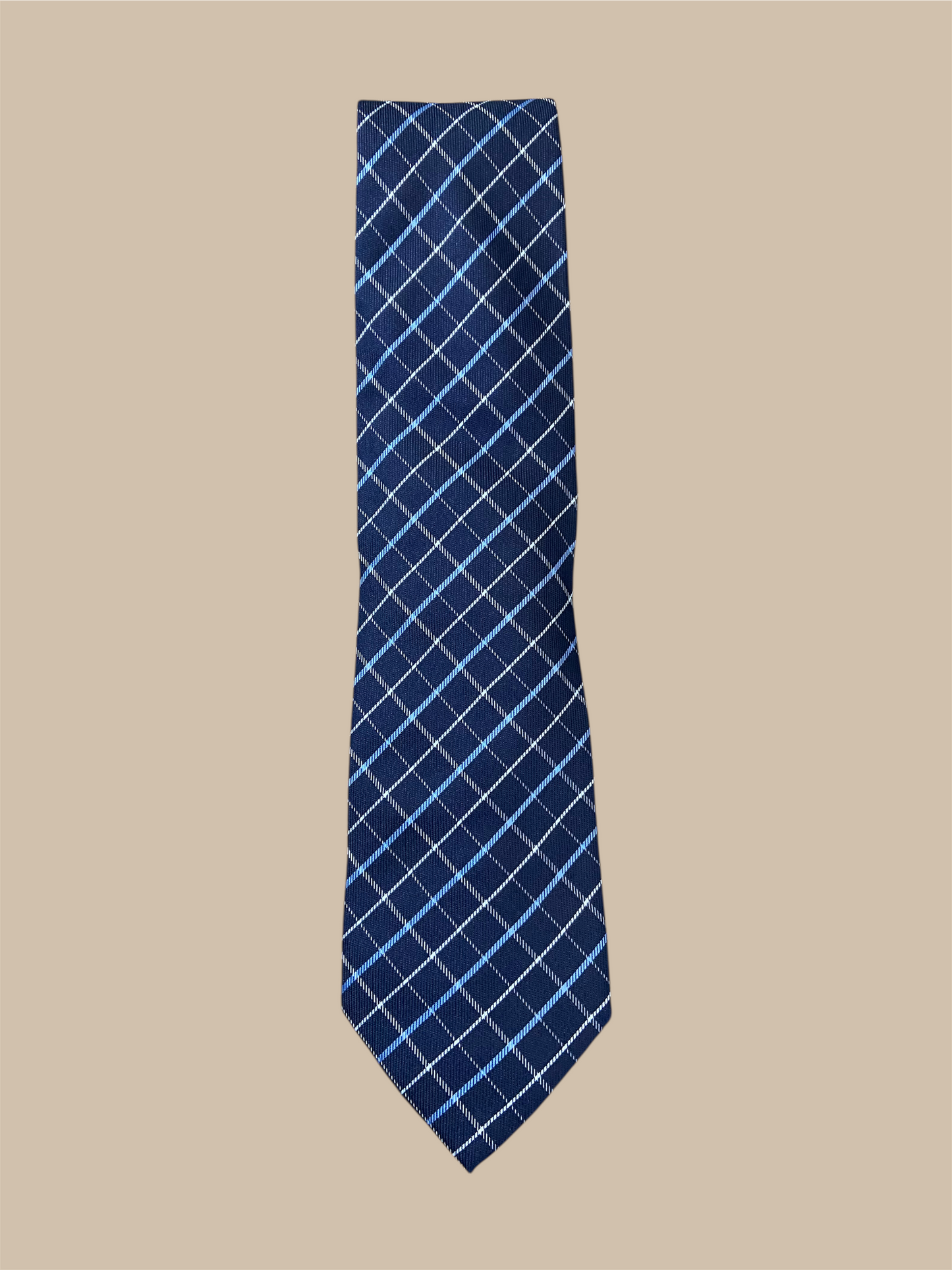 Burberry Navy Blue & Light Blue Plaid Silk Tie