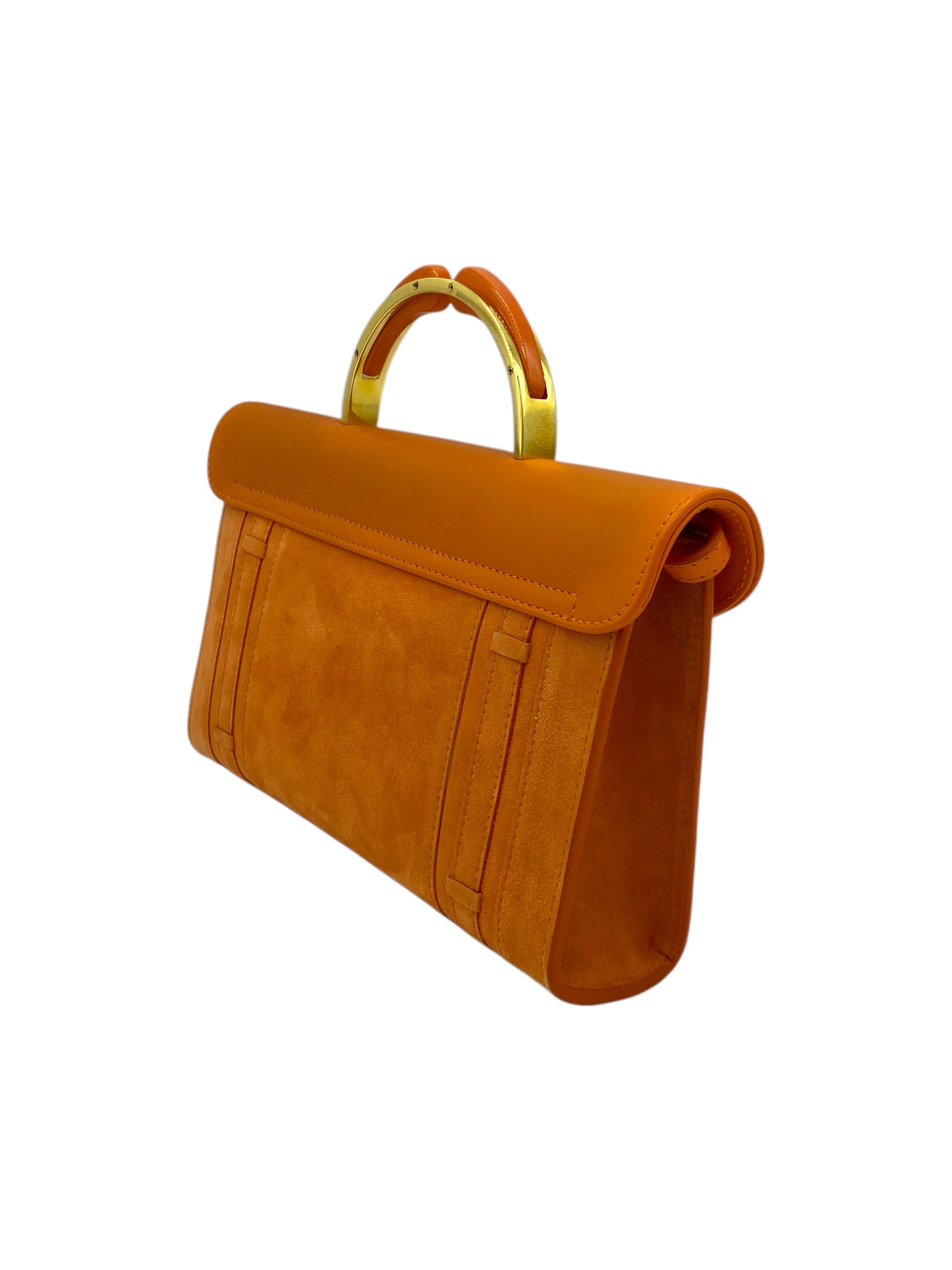 Mansur Gavriel Orange Suede Flapover Mini Shoulder Bag