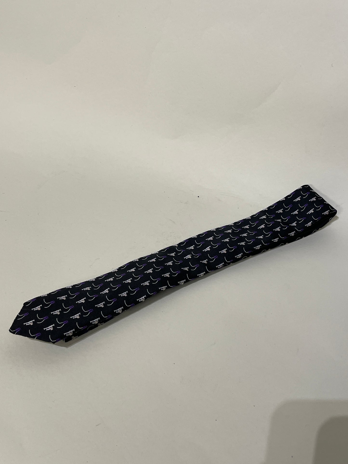 Prada Black & Purple Walking Businessman Motif Tie