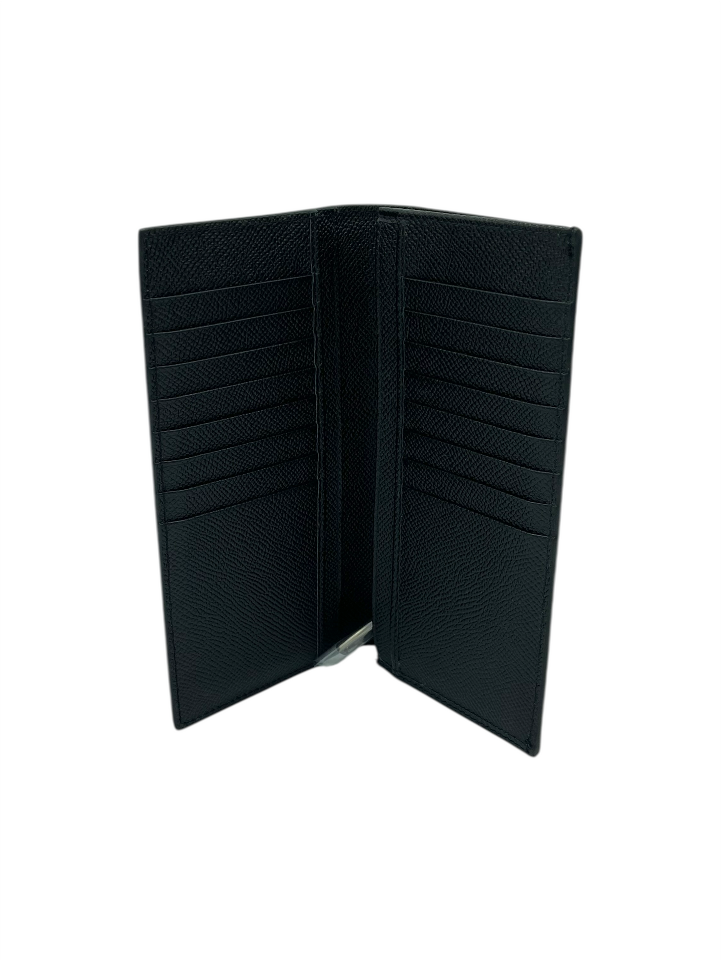 Dolce & Gabbana Black Grained Calfskin Plaque Logo Vertical Wallet