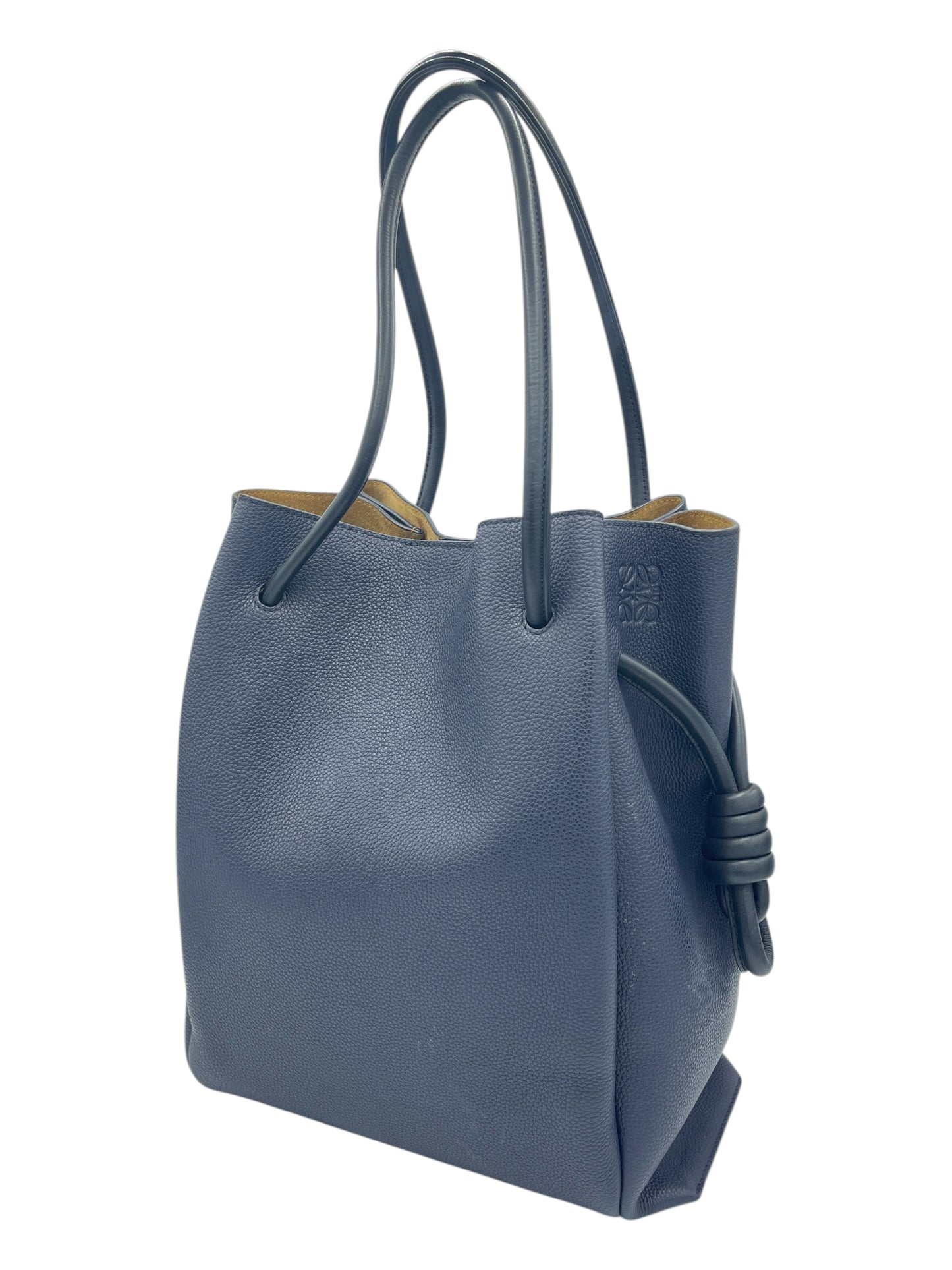 Loewe Navy Blue Pebbled Leather Flamenco Knot Tote Bag