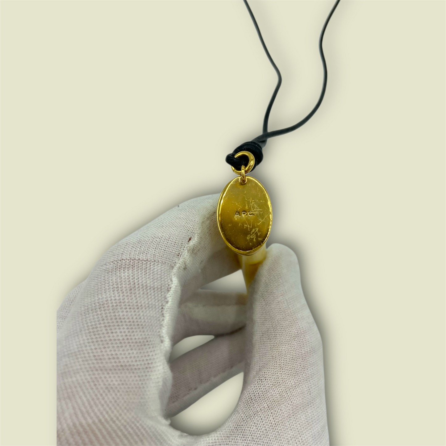 A.P.C. Black & Gold Leather & Brass Horn Necklace