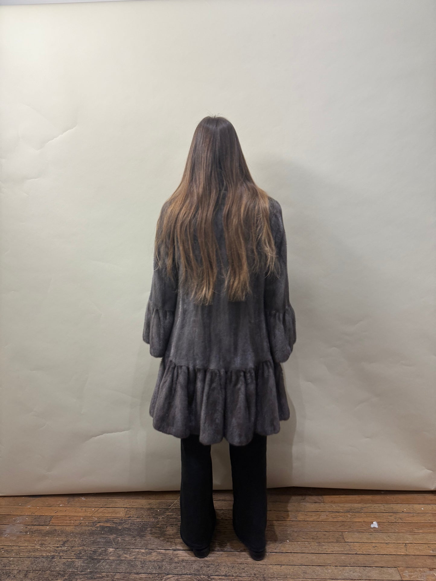 Bisang Couture Silver Mink Fur Ruched Coat Medium - M