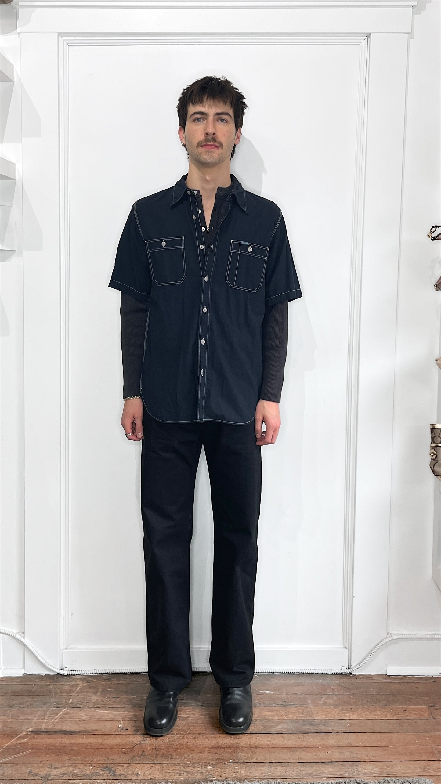 Iron Heart Navy Blue Cotton SS Work Shirt Extra Large