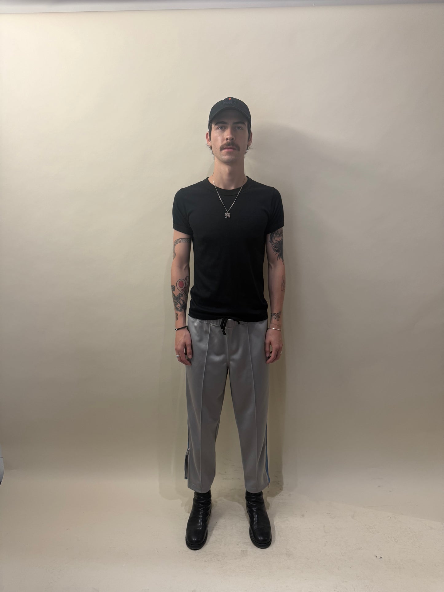 Comme Des Garcons Shirt Light Grey, Blue, & Yellow Side Stripe Track Pants Large - L