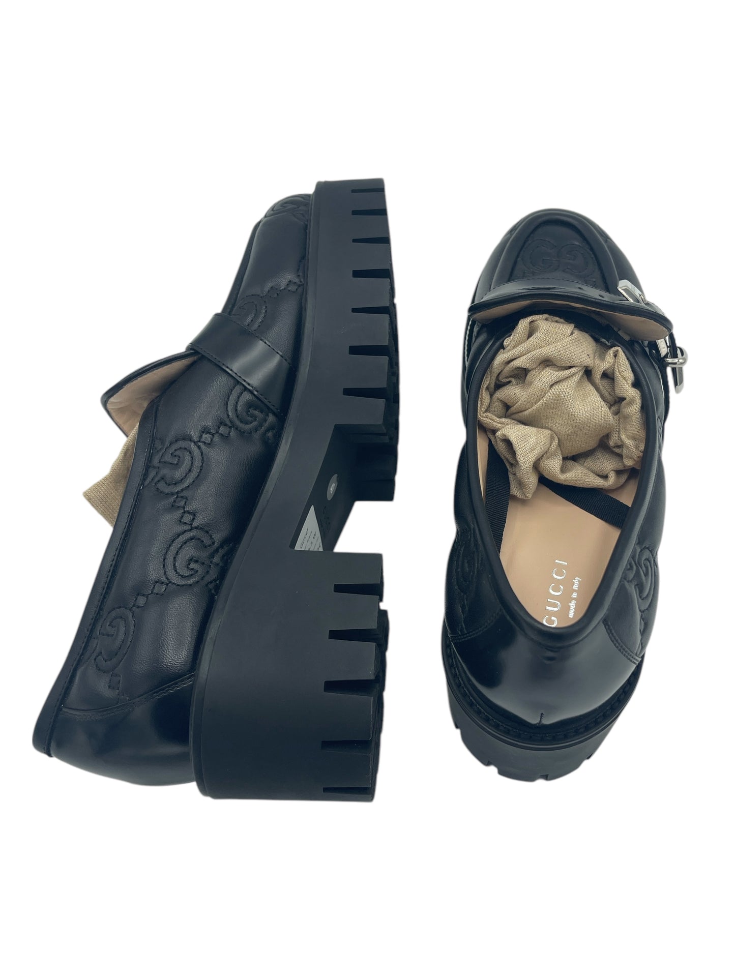 Gucci Black Leather GG Matelasse Platform Loafers 8 M / 9.5 W