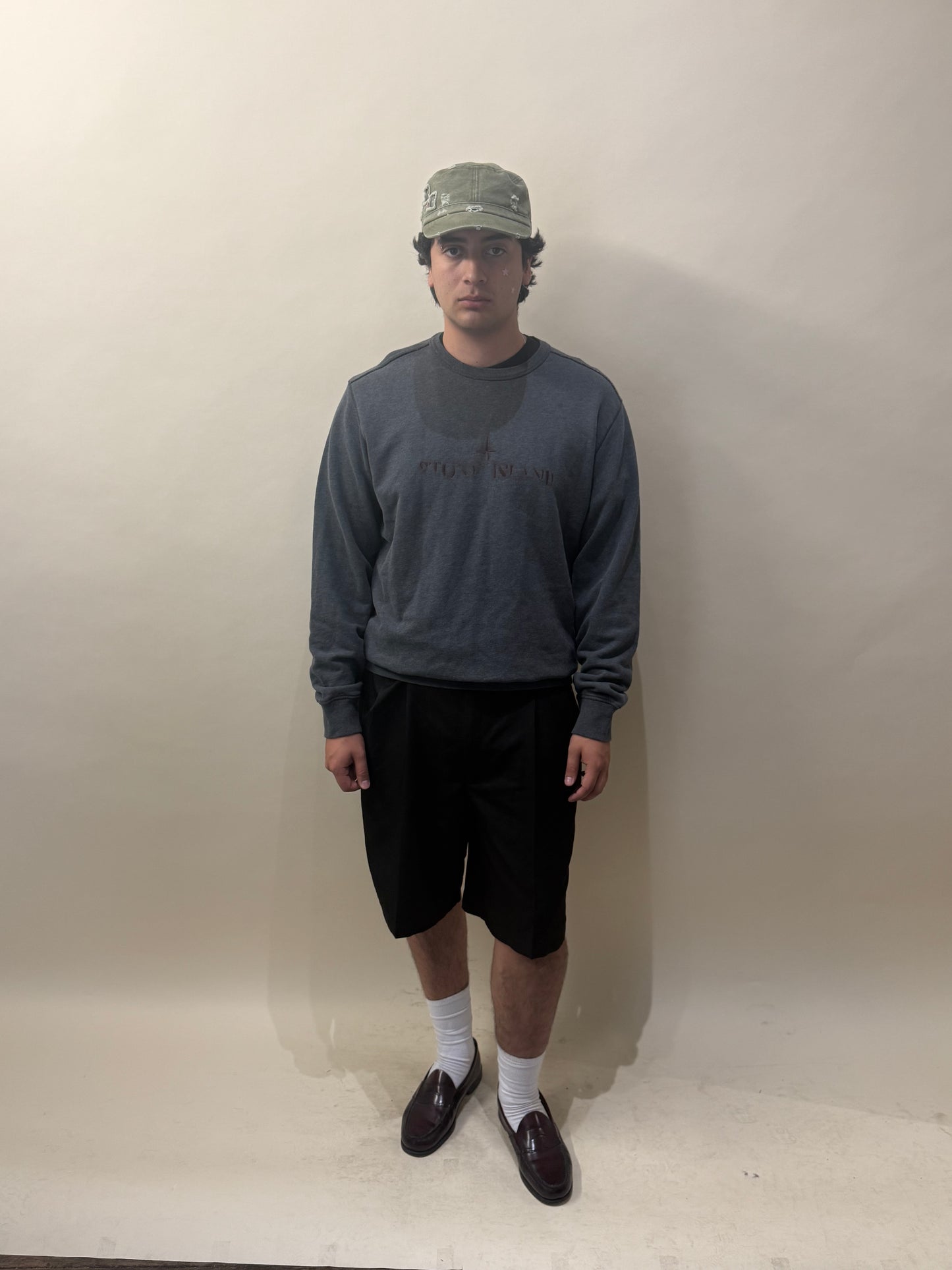 Stone Island Dark Grey & Maroon Faded Logo Crewneck Sweater XXL