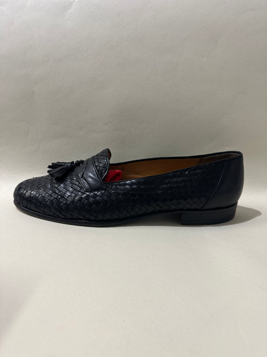 Bally Black Woven Leather Tassel Loafers 13 M / 14.5 W