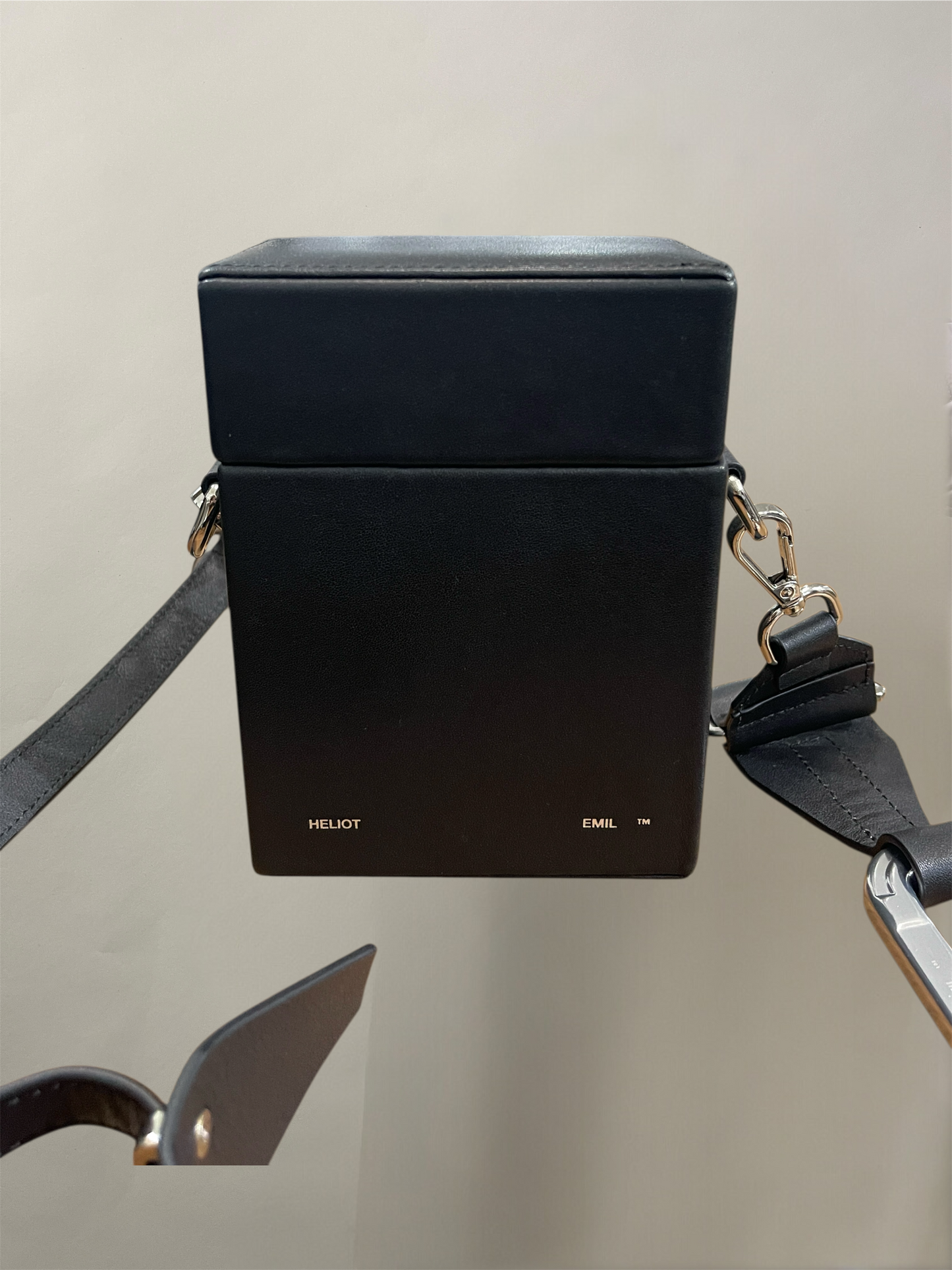 Heliot Emil Black Leather Strap Box Bag OS