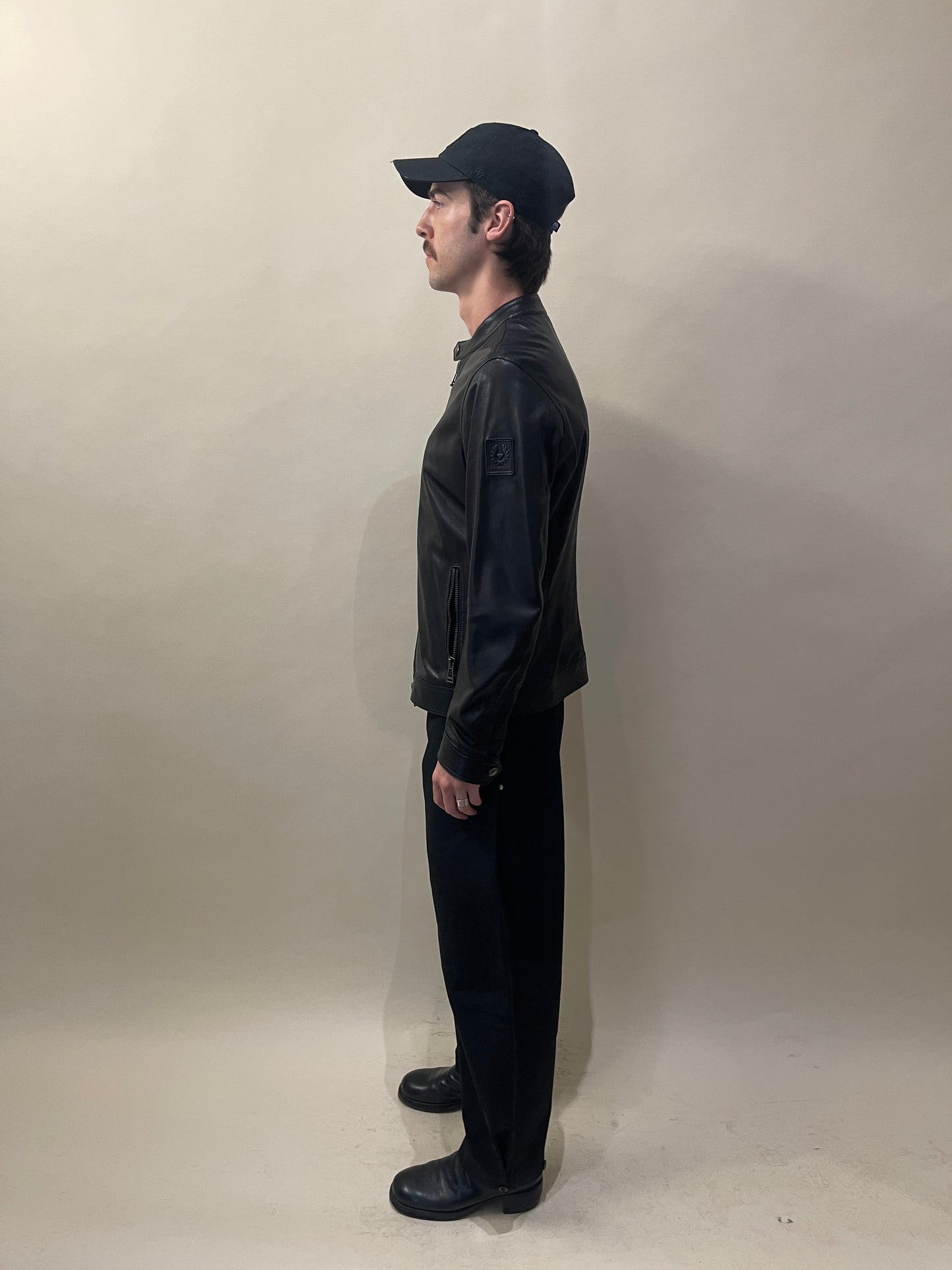 Belstaff Black Leather Cafe Racer Jacket 38