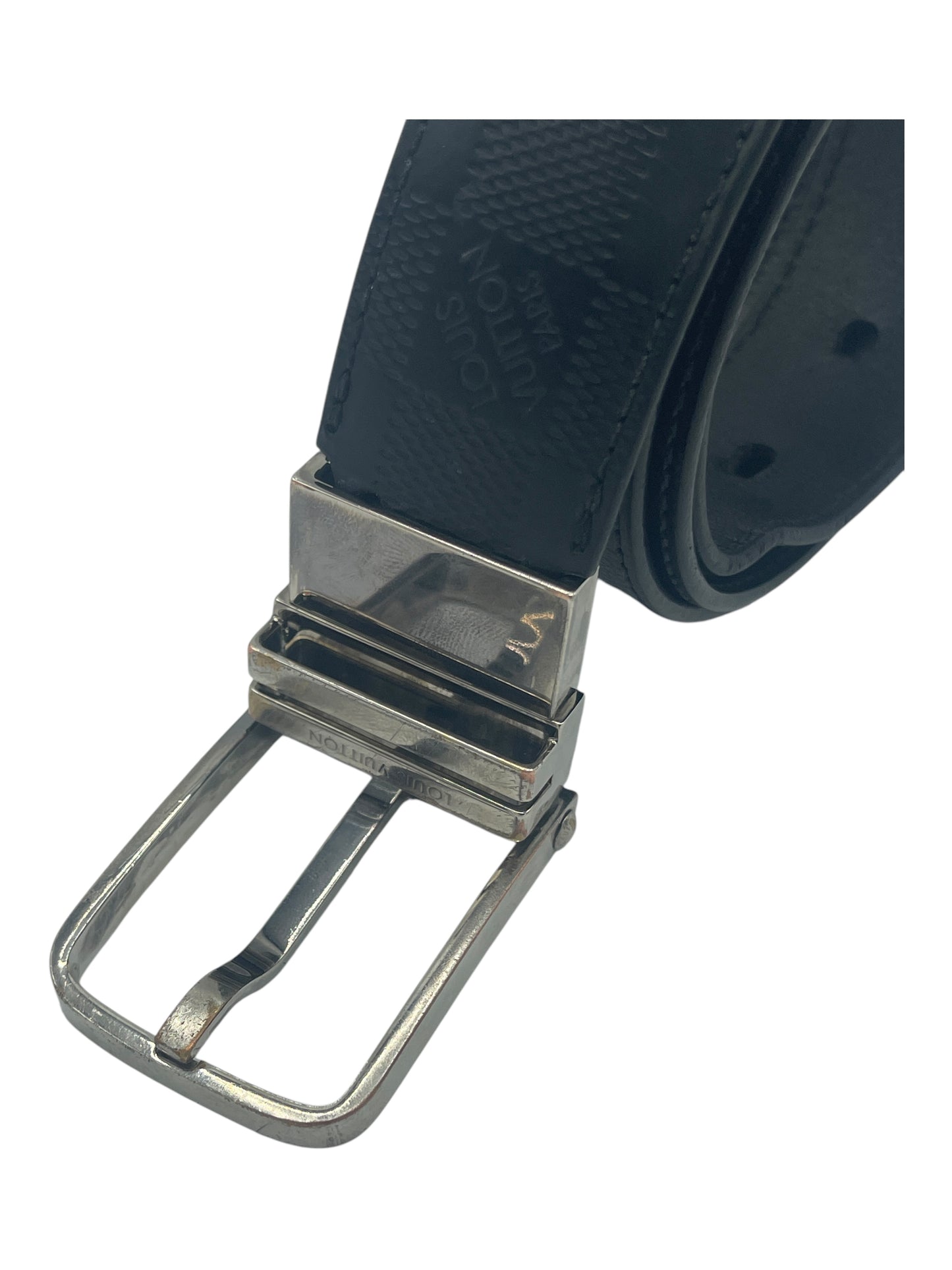 Louis Vuitton Black Leather Tonal Monogram Belt 34