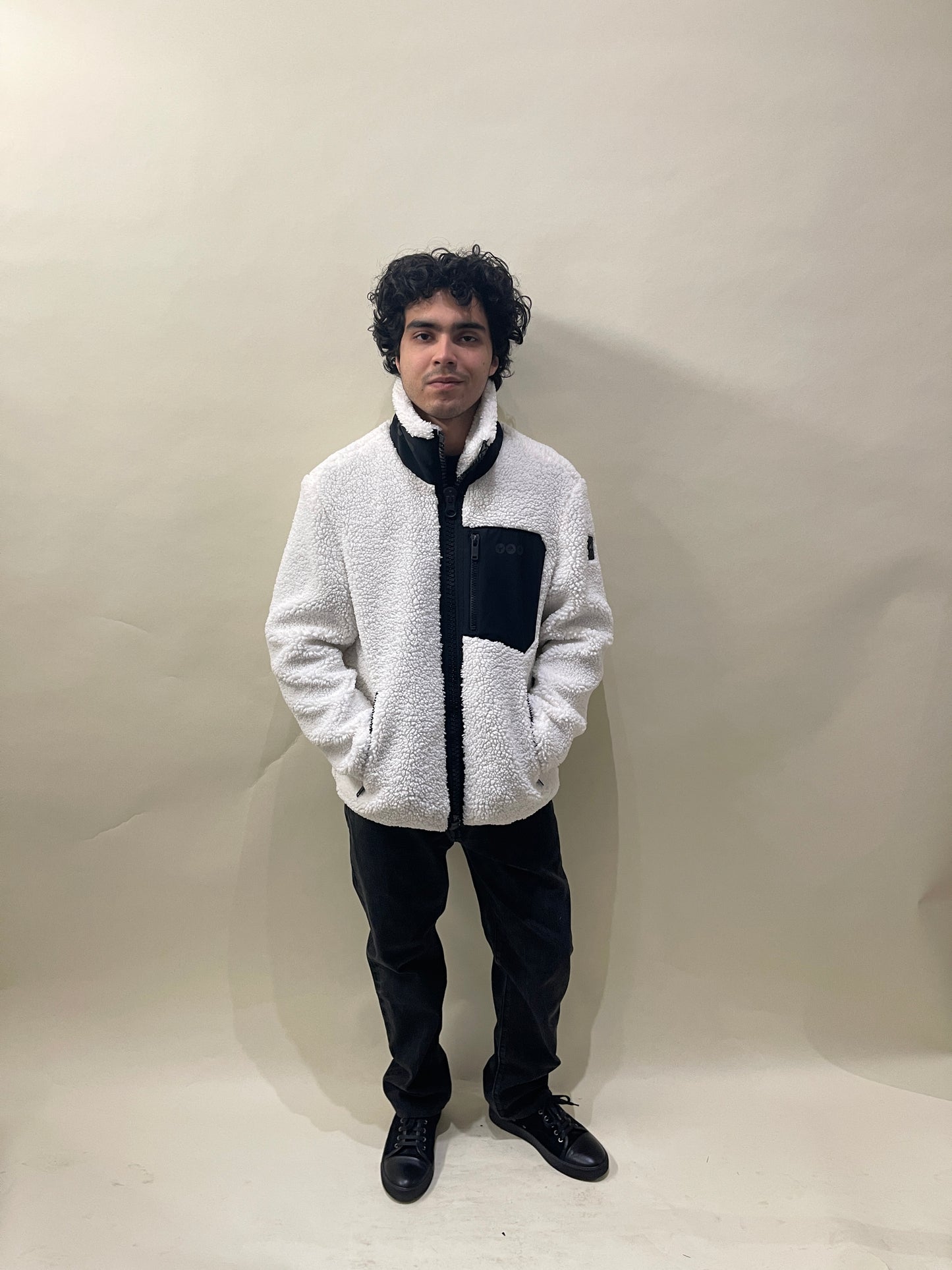 Moose Knuckles White Poly Fleece Zip Up Jacket Medium - M