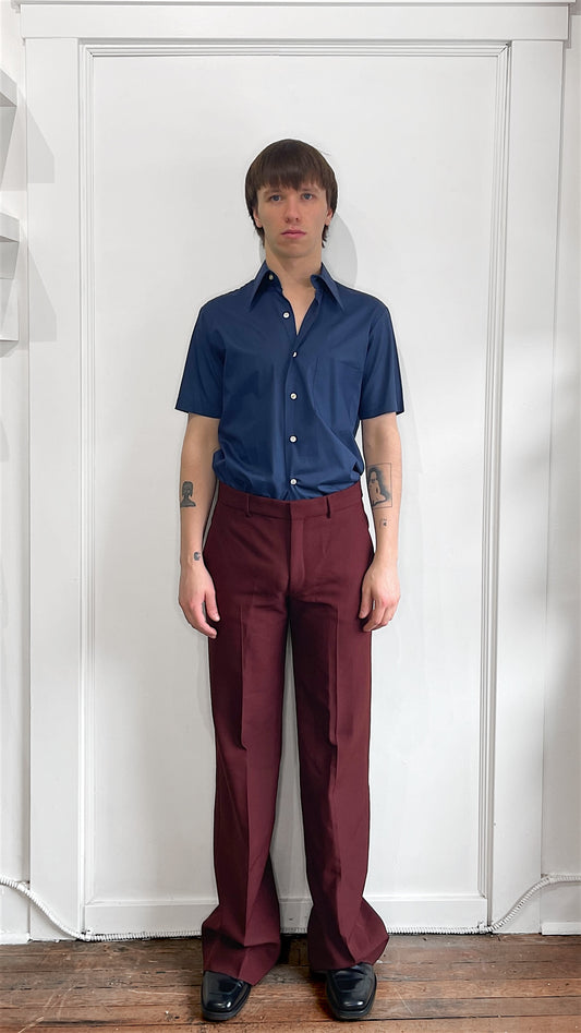 Miu Miu Maroon Polyester Creased Flared Trousers 32