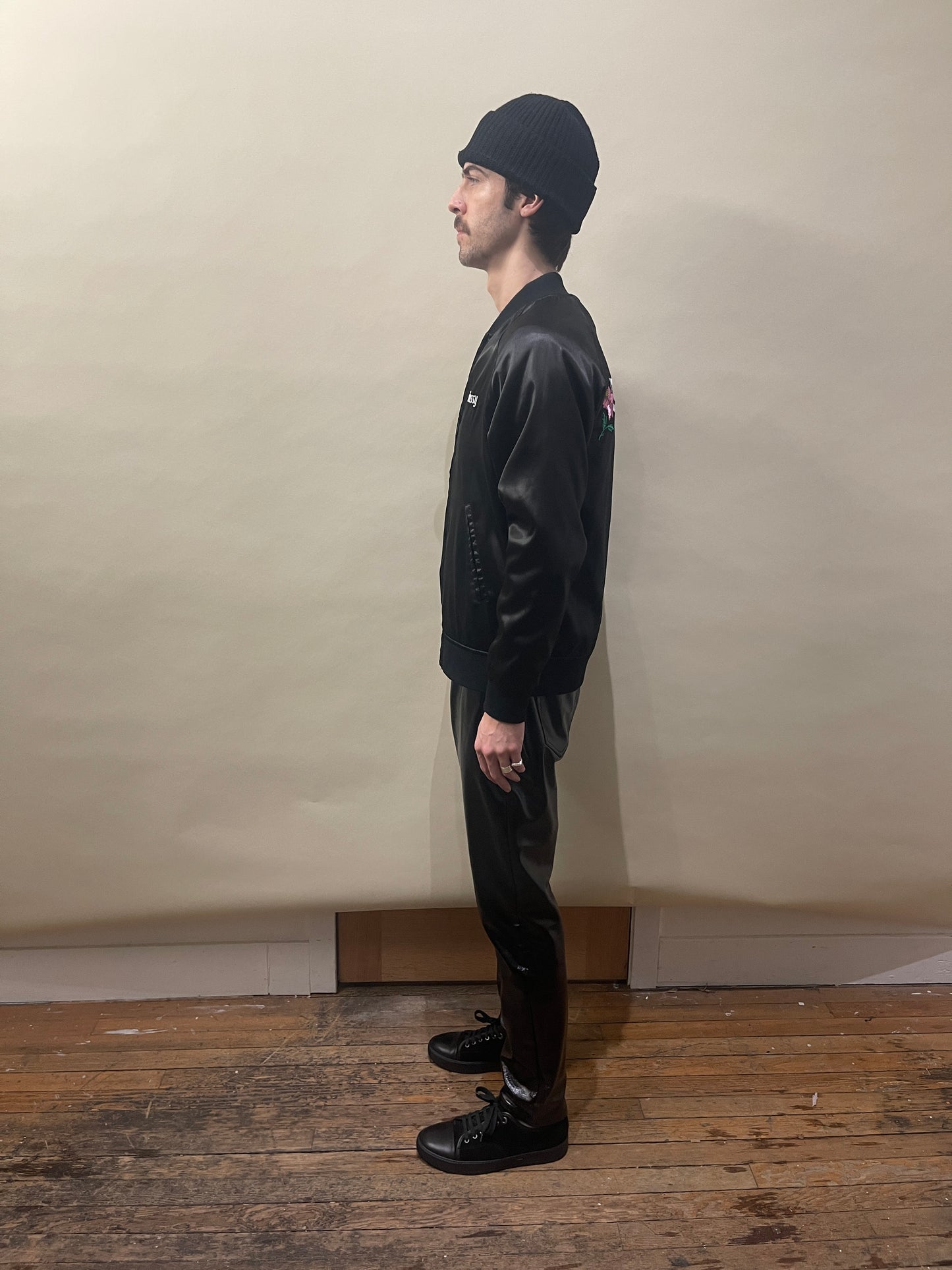Stussy Black Satin 'California' Bomber Jacket Medium - M