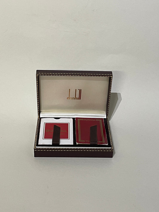 Dunhill Burgundy & Gold Trim Leather Playing Card Set