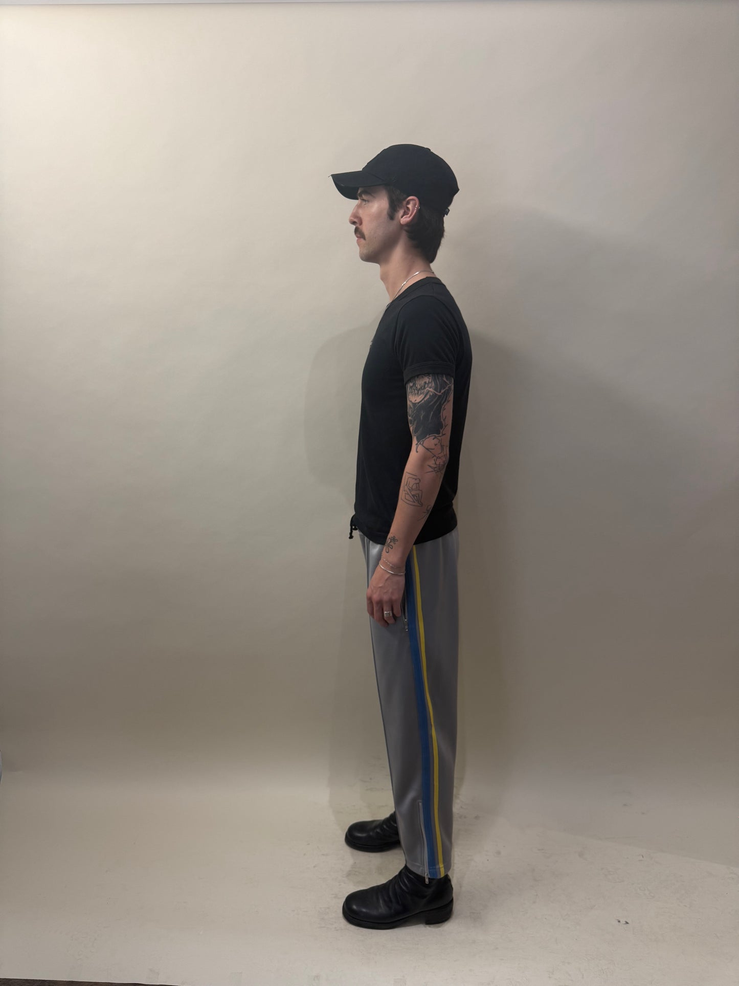 Comme Des Garcons Shirt Light Grey, Blue, & Yellow Side Stripe Track Pants Large - L