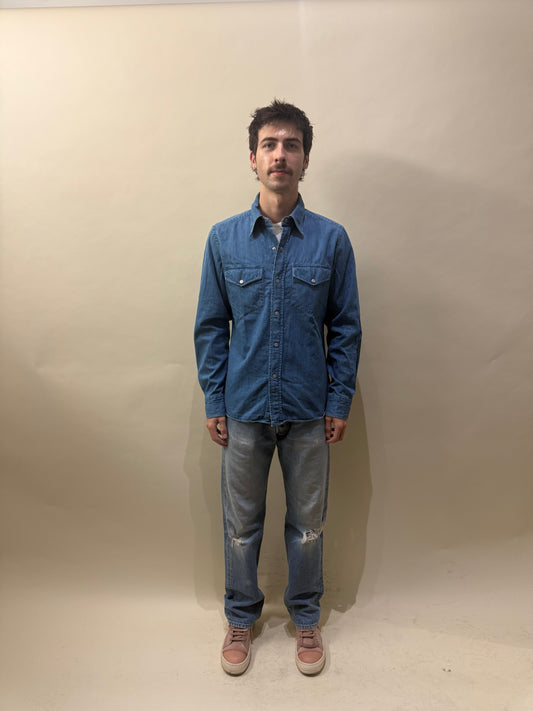 Tom Ford Medium Blue Denim Snap Button LS Shirt 16