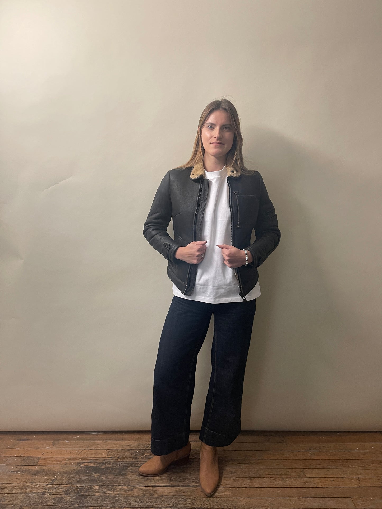 G-Star Dark Brown Lambskin Shearling Jacket Small - S