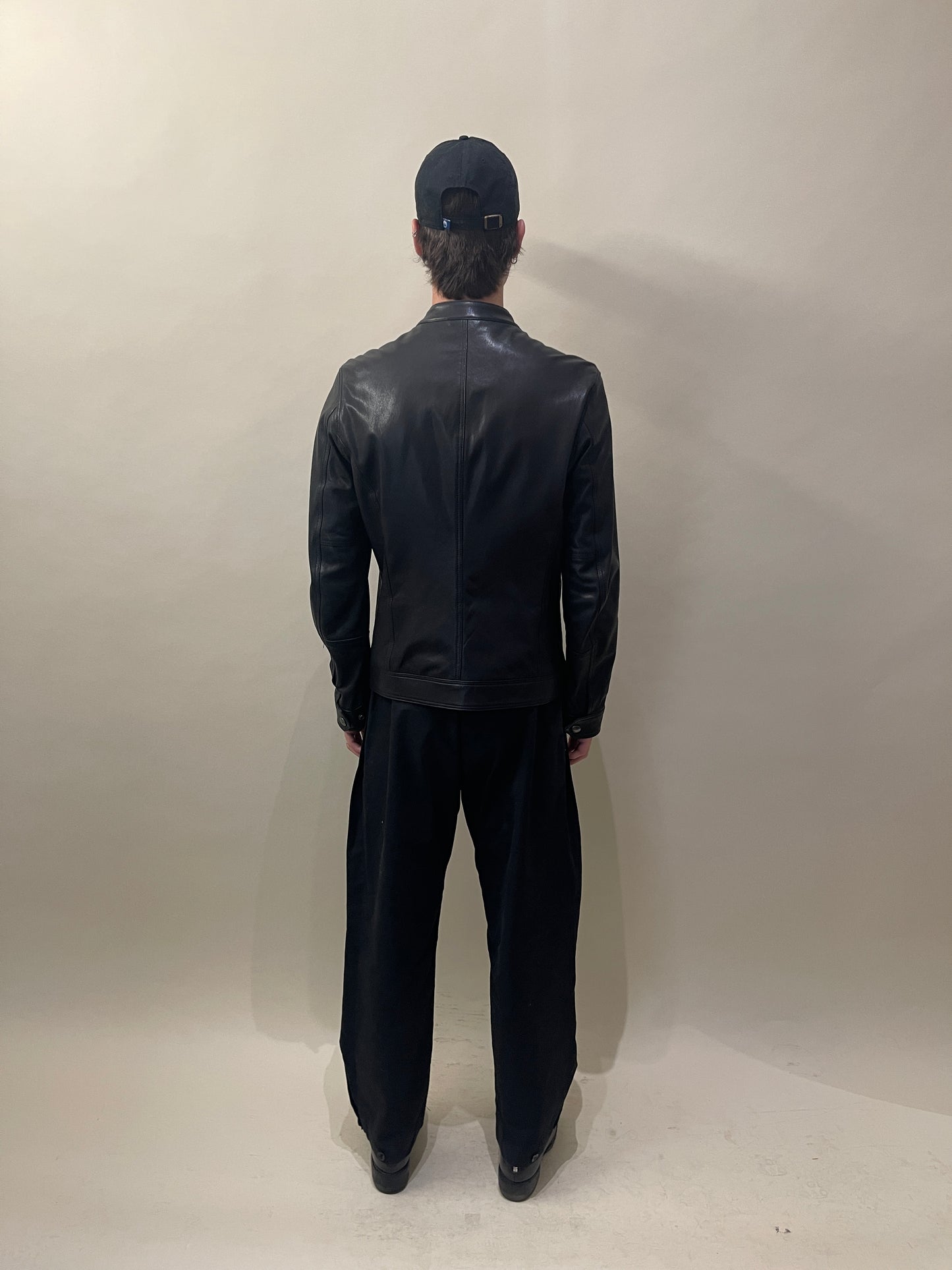 Belstaff Black Leather Cafe Racer Jacket 38