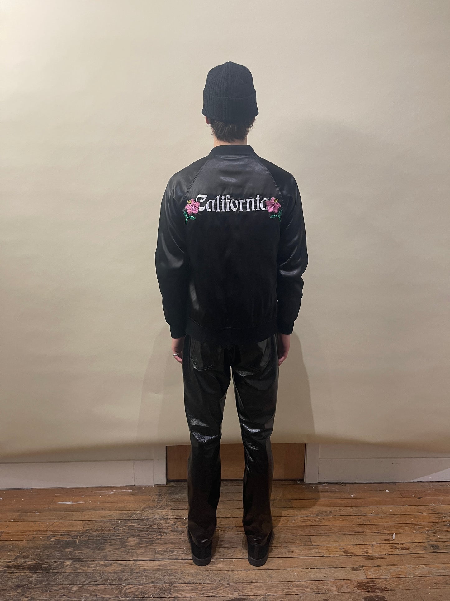 Stussy Black Satin 'California' Bomber Jacket Medium - M