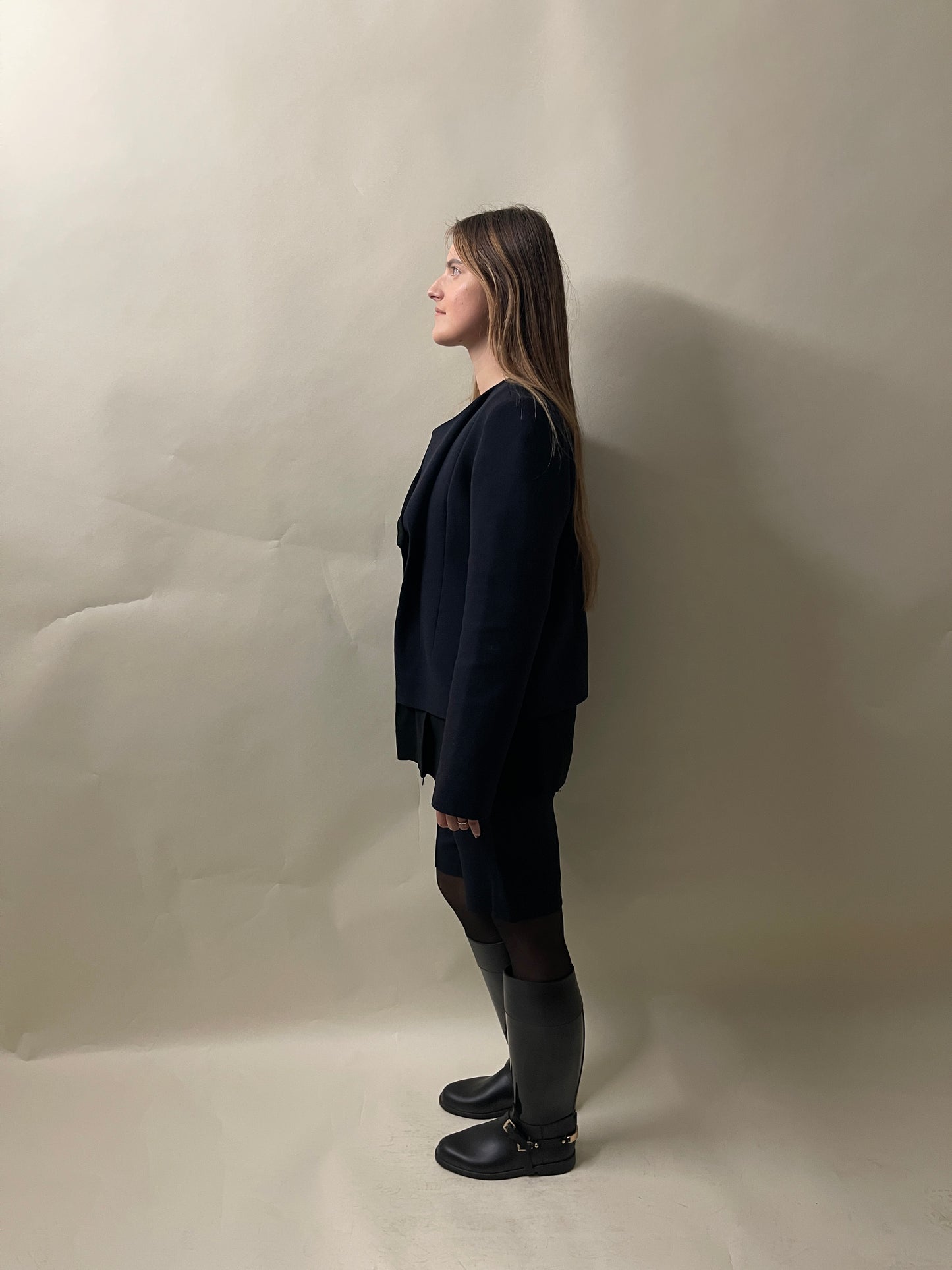 Marni Navy Blue Wool Blend Layered Collarless Jacket 44
